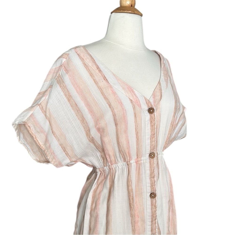 Roxy Joyful Noise Stripe Cotton Shirt Dress Coastal Beachy Casual Size Small View 6